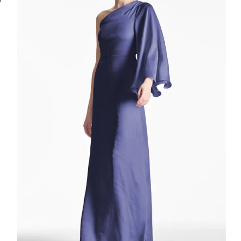 NEW $325 Sachin & Babi Keely Gown - Cobalt Crinkle Georgette One-Shoulder Gown